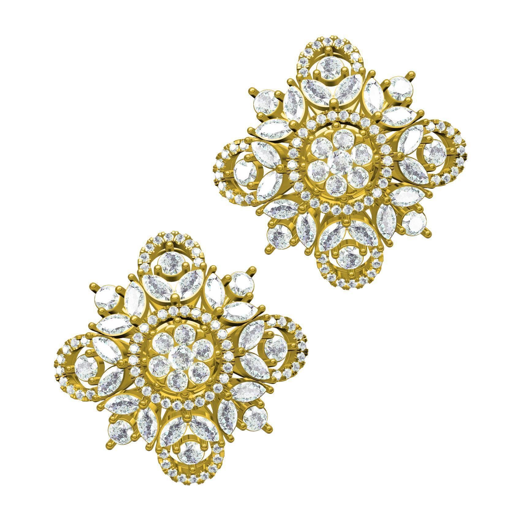 Round and Marquise Diamond Cluster Earring 3D print model_6