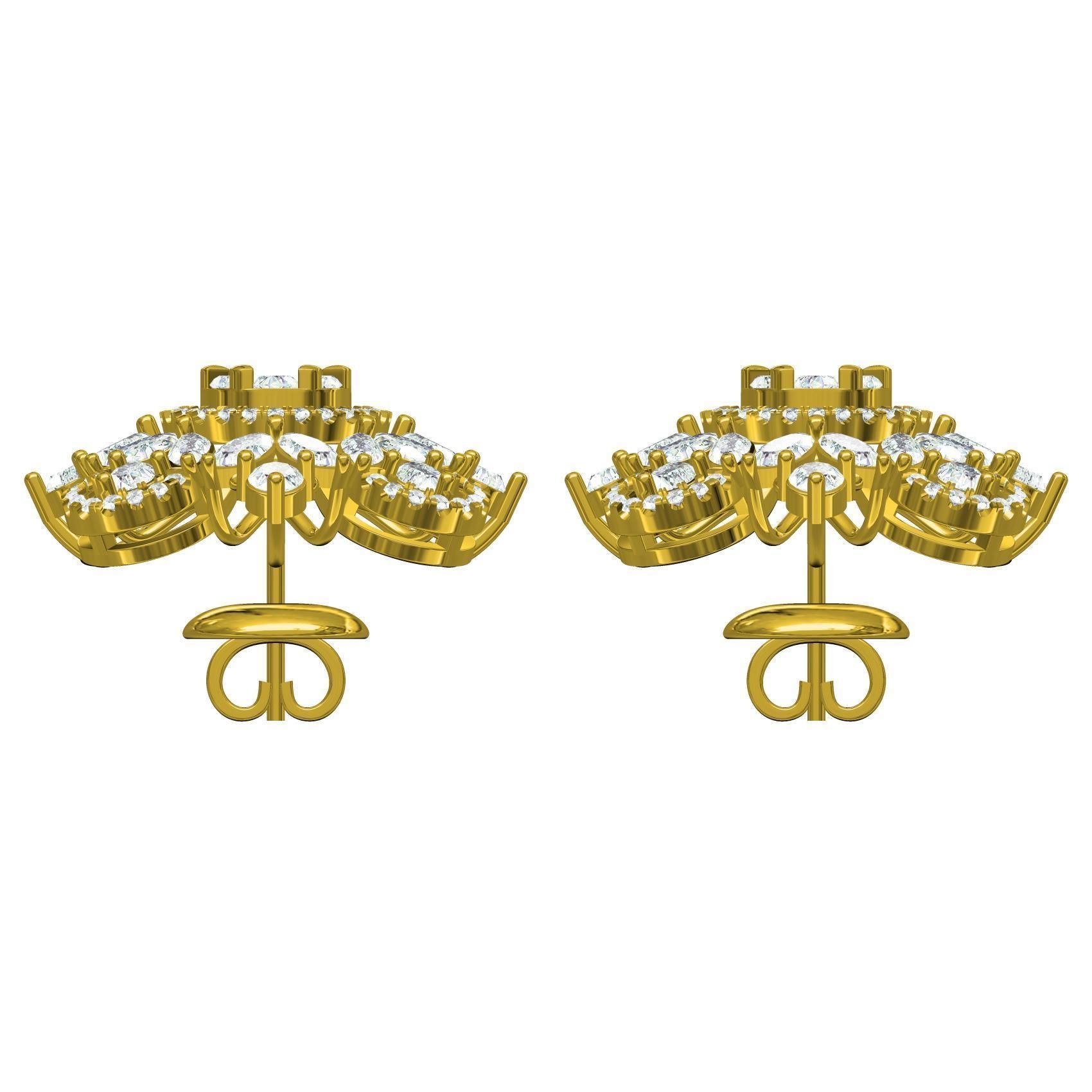 Round and Marquise Diamond Cluster Earring 3D print model_3