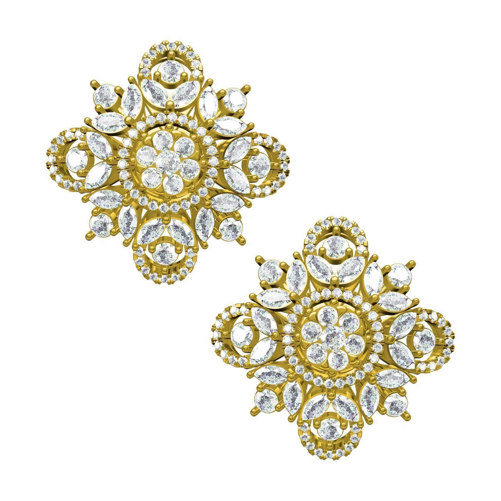 Round and Marquise Diamond Cluster Earring 3D print model_5