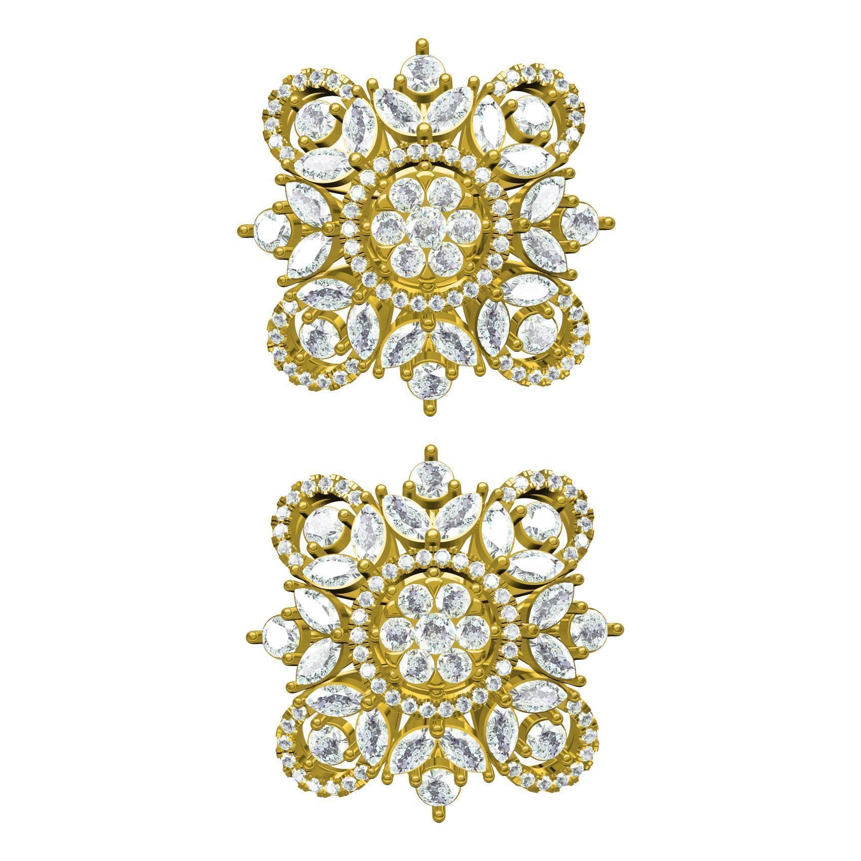 Round and Marquise Diamond Cluster Earring 3D print model_7