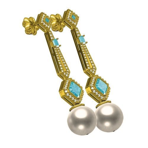 Unique Various Diamond Pearl Drop Stud Earring 3D print model