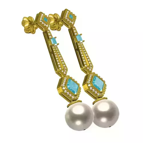 Unique Various Diamond Pearl Drop Stud Earring 3D print model