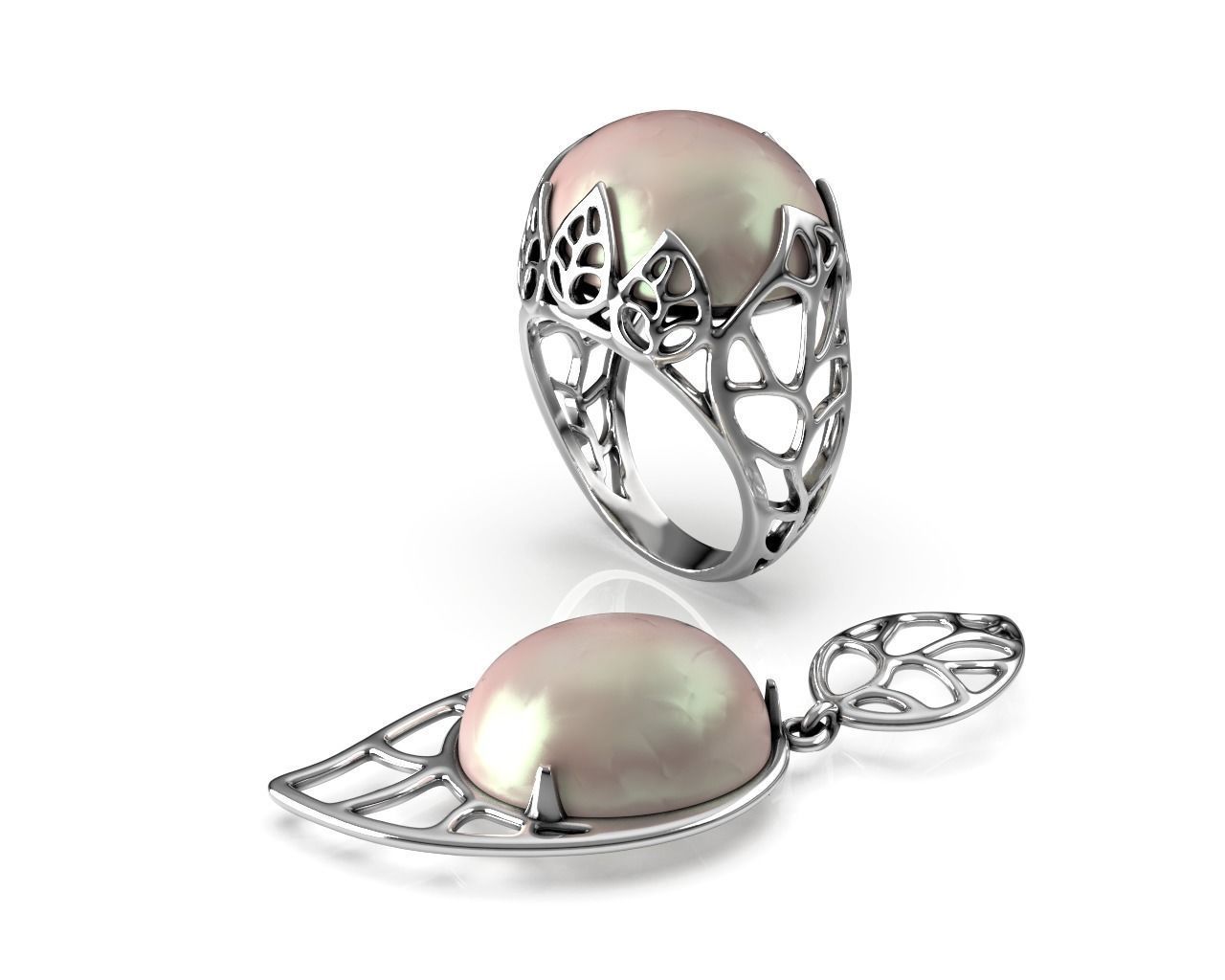 Gold Leaf Ring and Earring Set 3D print model_5