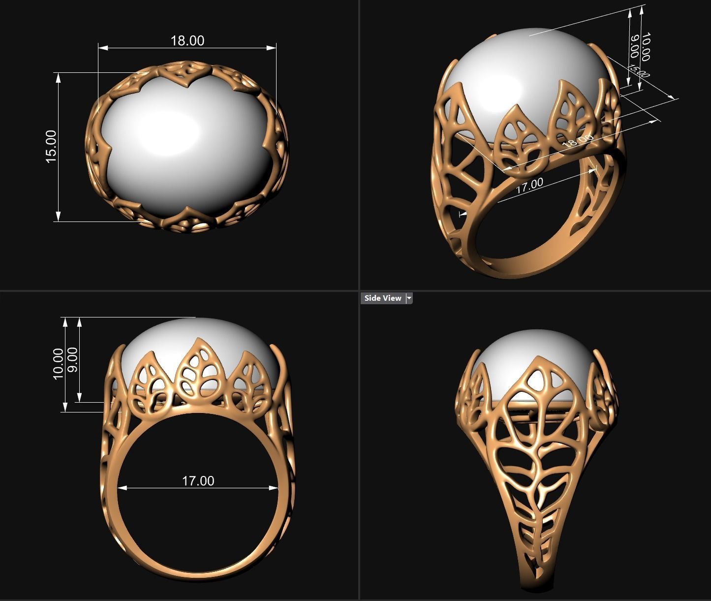 Gold Leaf Ring and Earring Set 3D print model_10