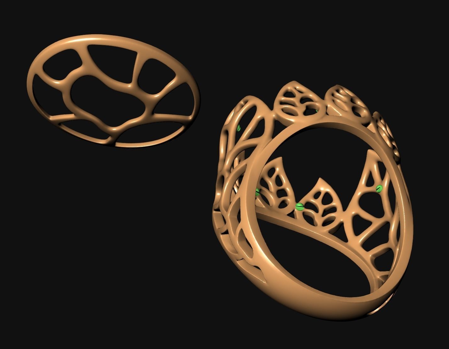 Gold Leaf Ring and Earring Set 3D print model_14