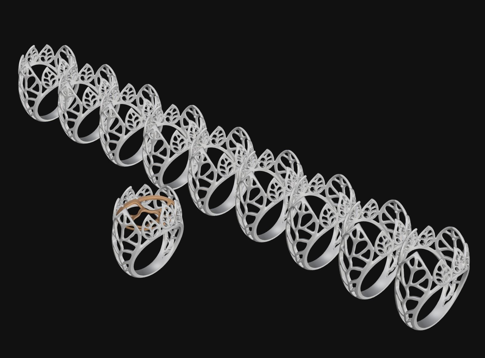 Gold Leaf Ring and Earring Set 3D print model_21