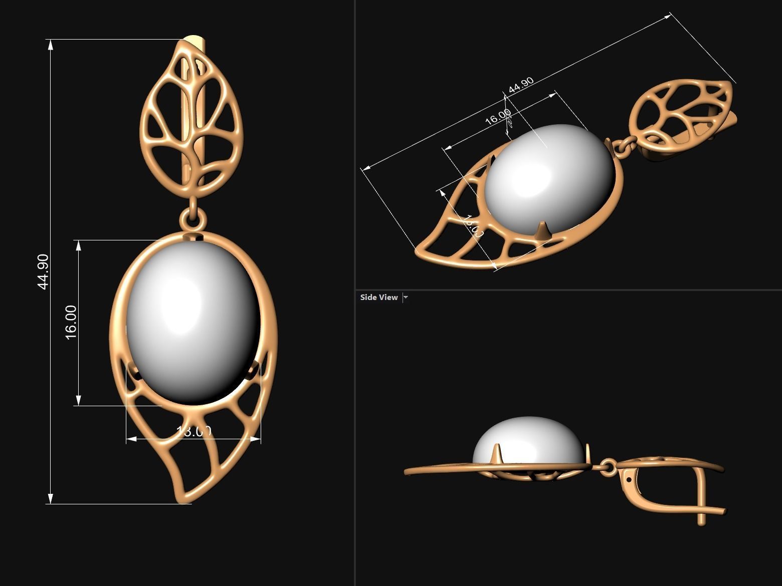 Gold Leaf Ring and Earring Set 3D print model_15