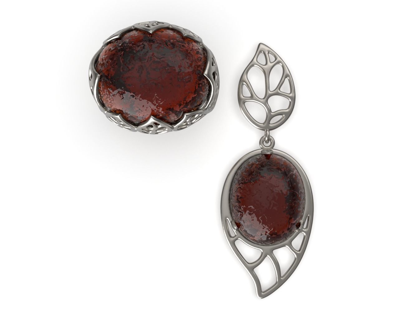 Gold Leaf Ring and Earring Set 3D print model_6