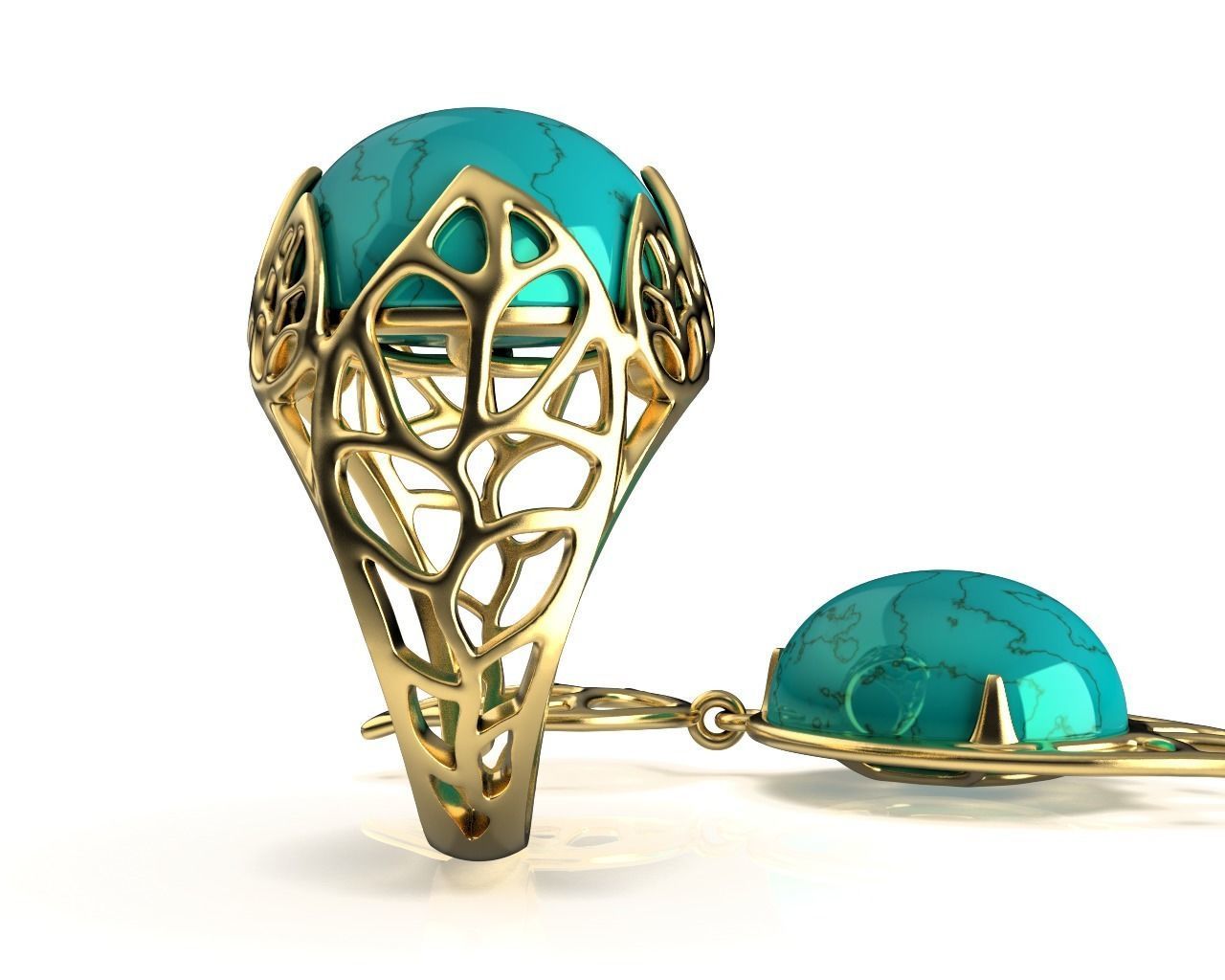 Gold Leaf Ring and Earring Set 3D print model_1