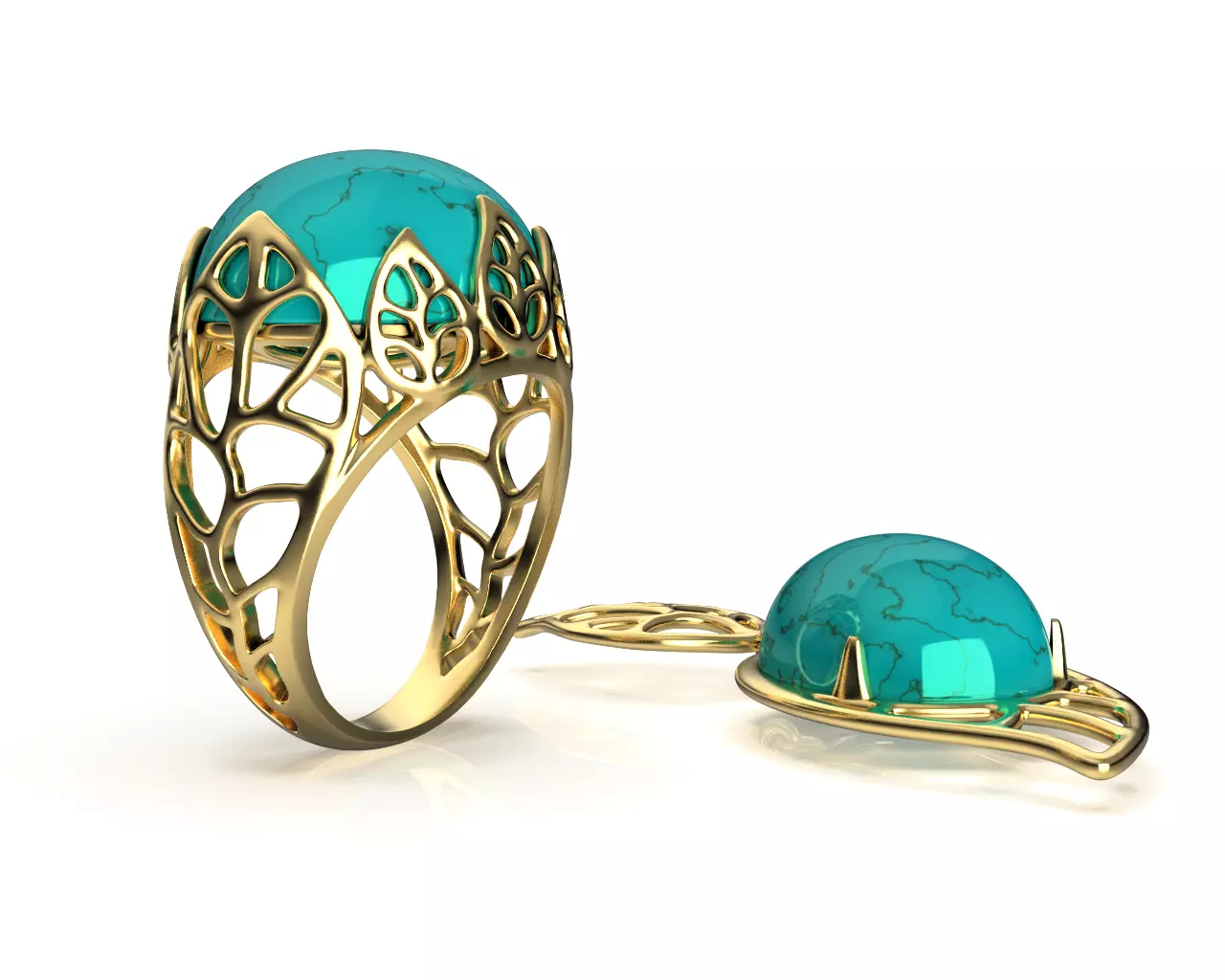 Gold Leaf Ring and Earring Set 3D print model_0