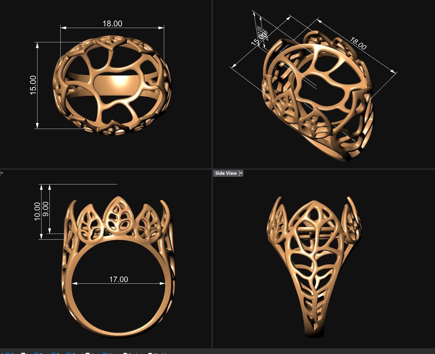 Gold Leaf Ring and Earring Set 3D print model_11