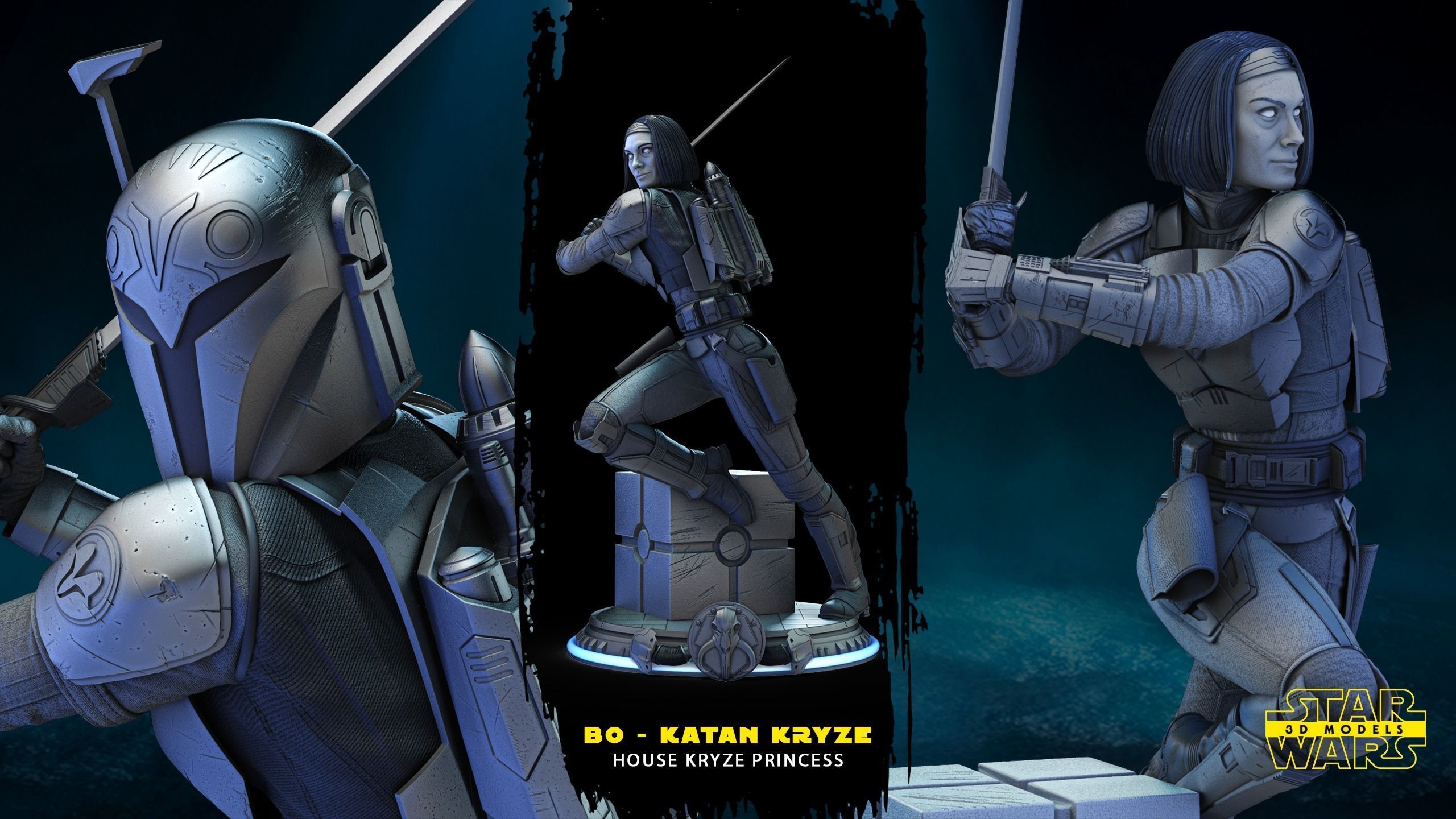 Bo Katan Sculpture Star Wars 3D Models Ready for 3D printing 3D print model_4