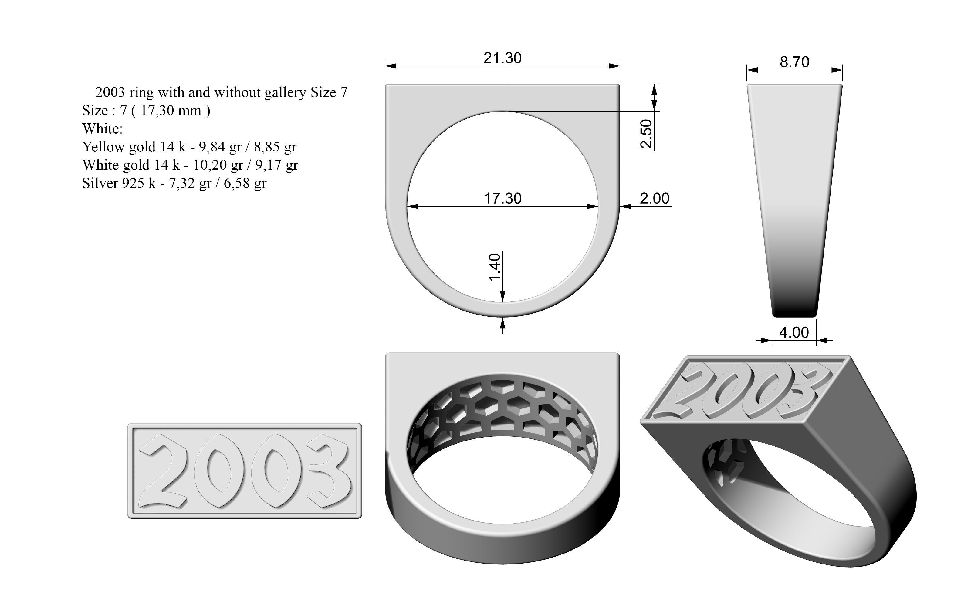 2003 Ring Set with and without gallery Size 5 - 9 US 3D print model_1