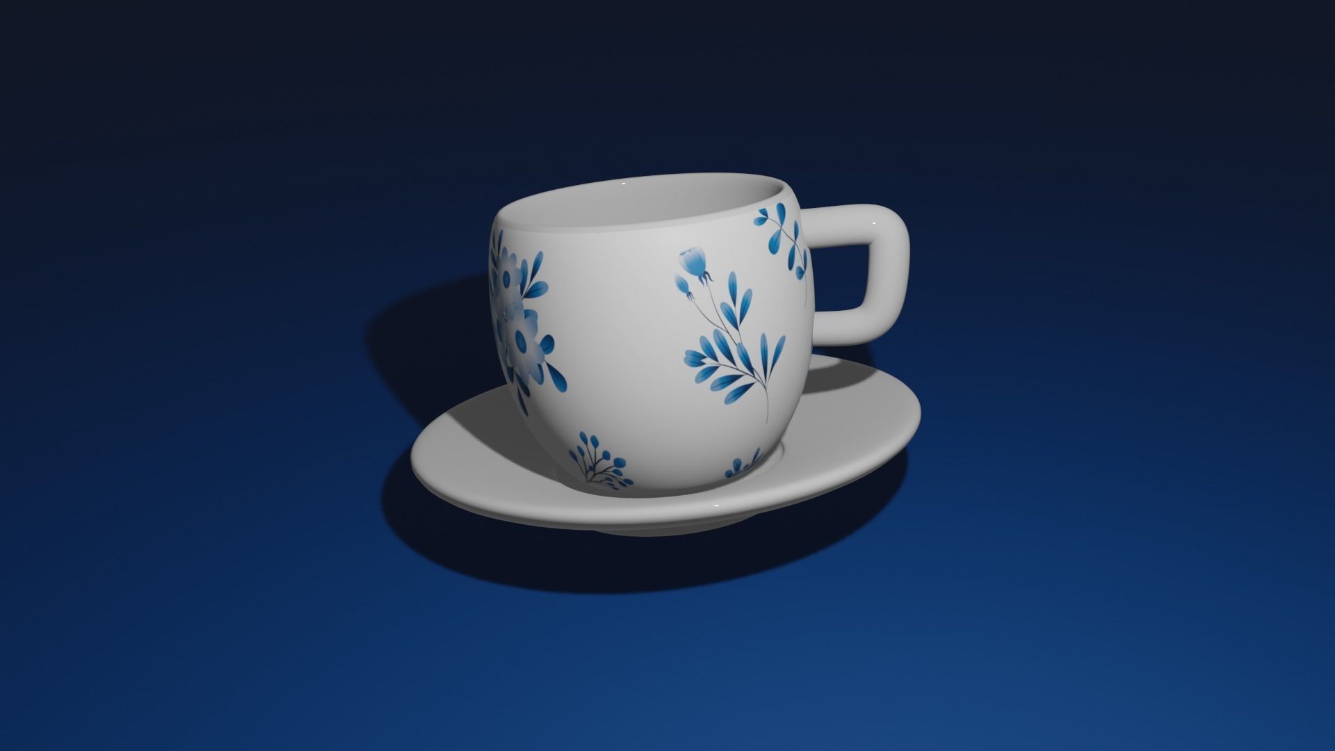 Blue Flowers Cup and Saucer 3D Model  3D model_1