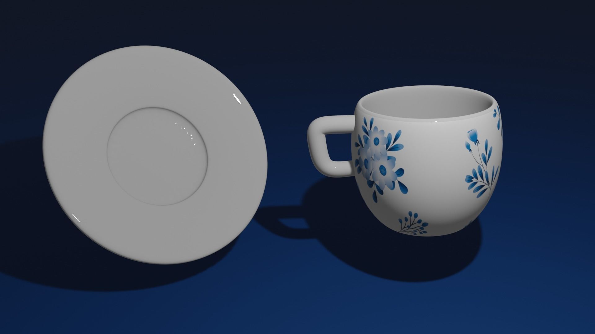 Blue Flowers Cup and Saucer 3D Model  3D model_3