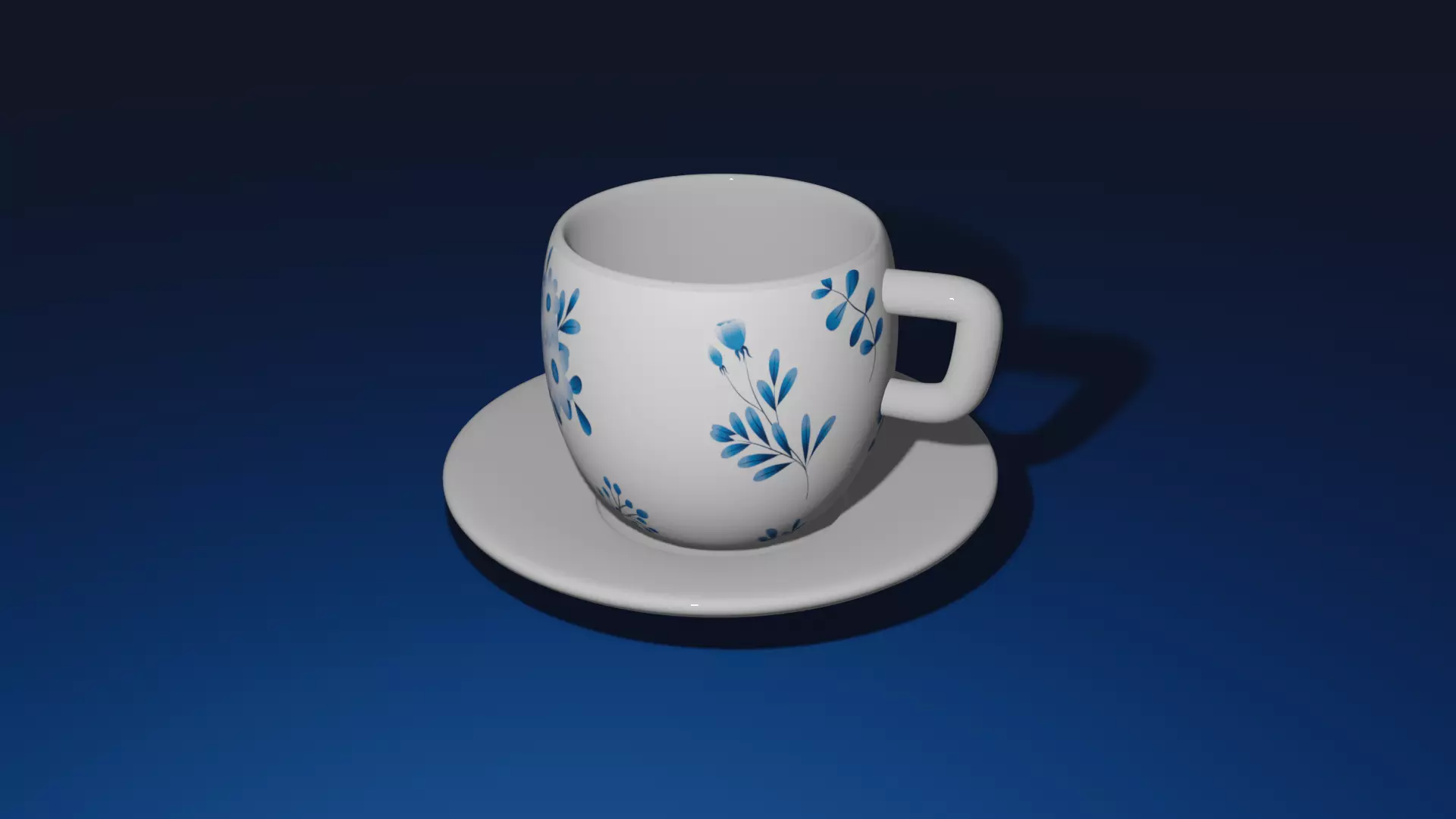 Blue Flowers Cup and Saucer 3D Model  3D model_0