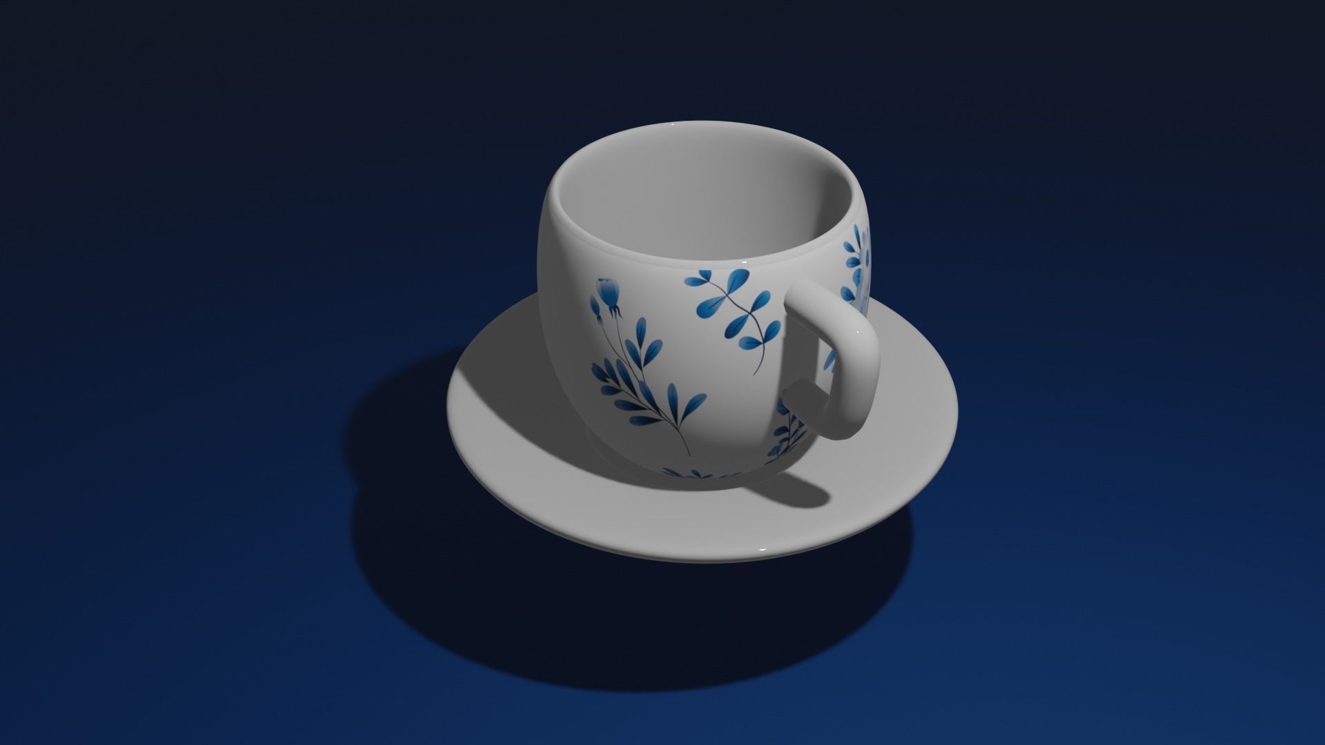 Blue Flowers Cup and Saucer 3D Model  3D model_2