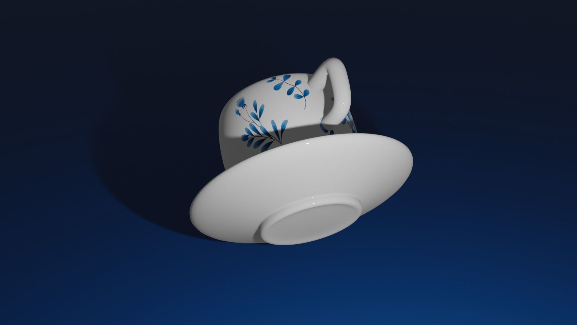 Blue Flowers Cup and Saucer 3D Model  3D model_4