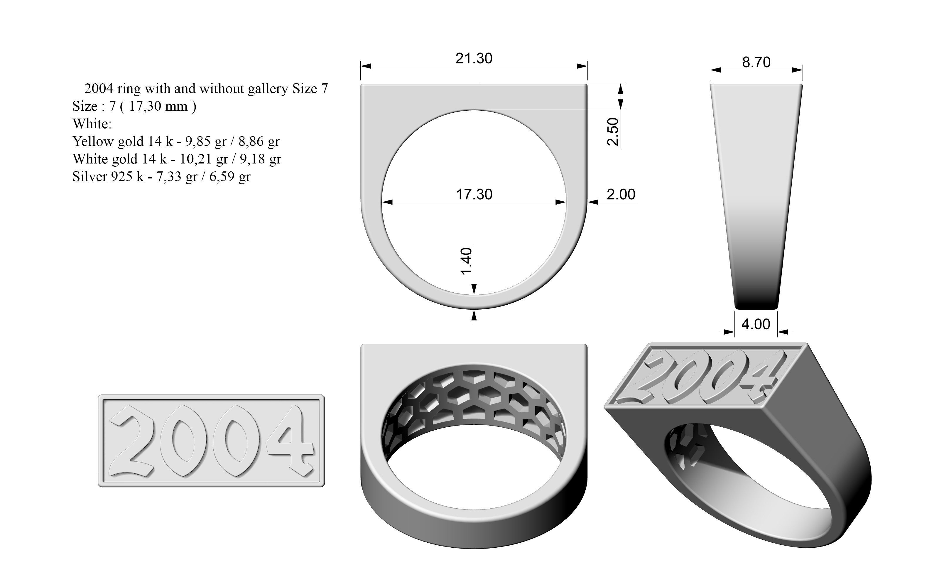 2004 Ring Set with and without gallery Size 5 - 9 US 3D print model_1