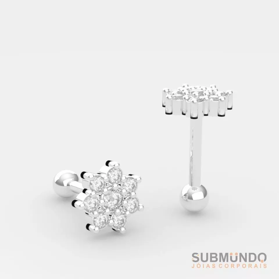Piercing flower for helix tragus flat model 8 stone 3D print model_0
