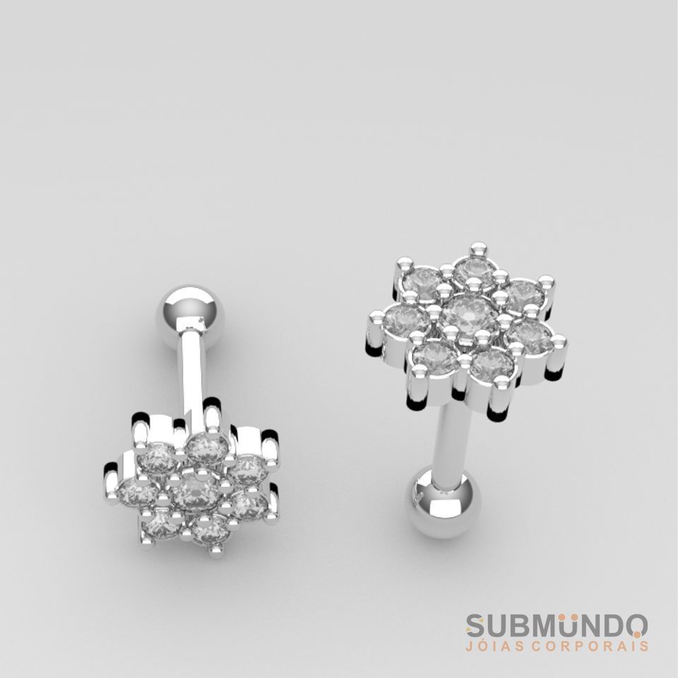 Piercing flower for helix tragus flat model 8 stone 3D print model_1