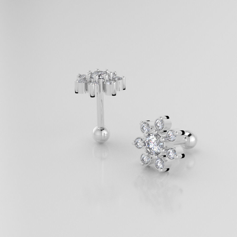 Piercing ear Flower for Helix tragus flat labret and nose PTR01 3D print model_1