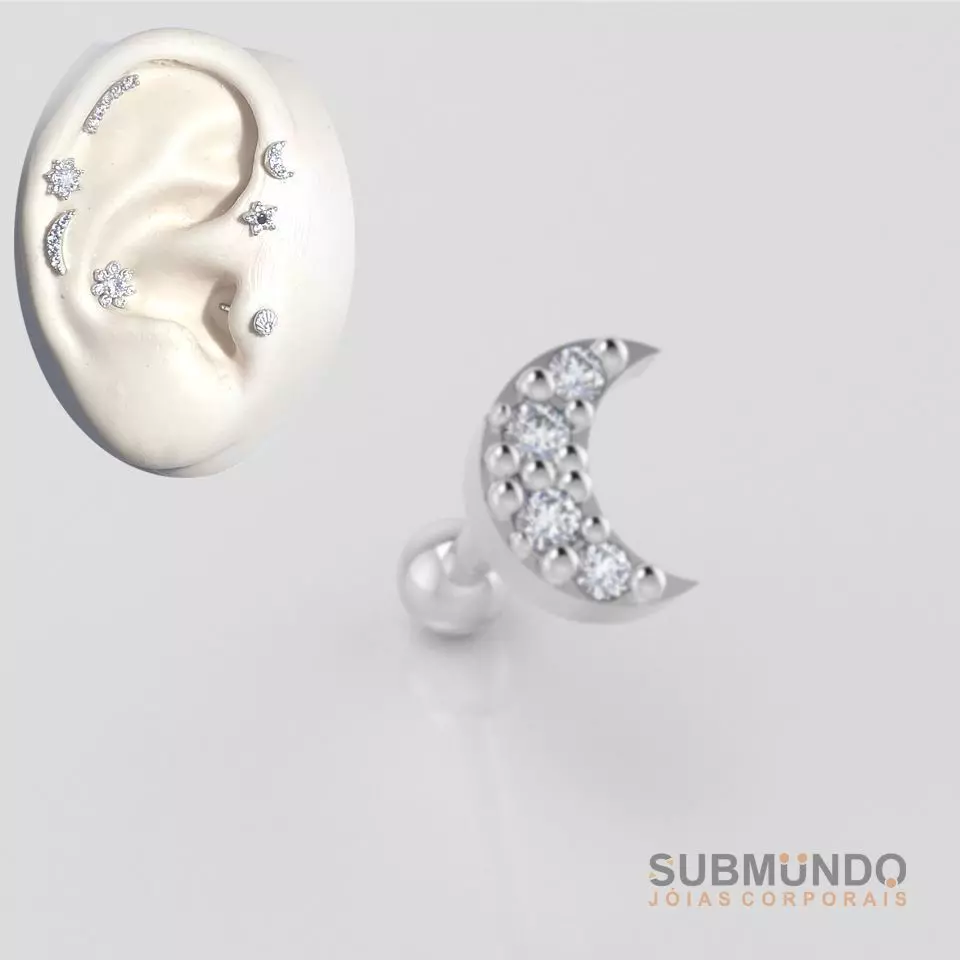 Set Piercing Moon P and M size Tragus Helix ear  3D print model_0