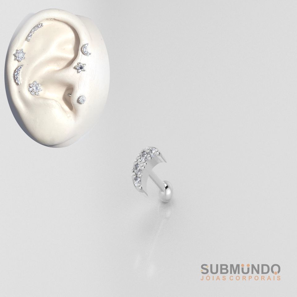 Set Piercing Moon P and M size Tragus Helix ear  3D print model_1