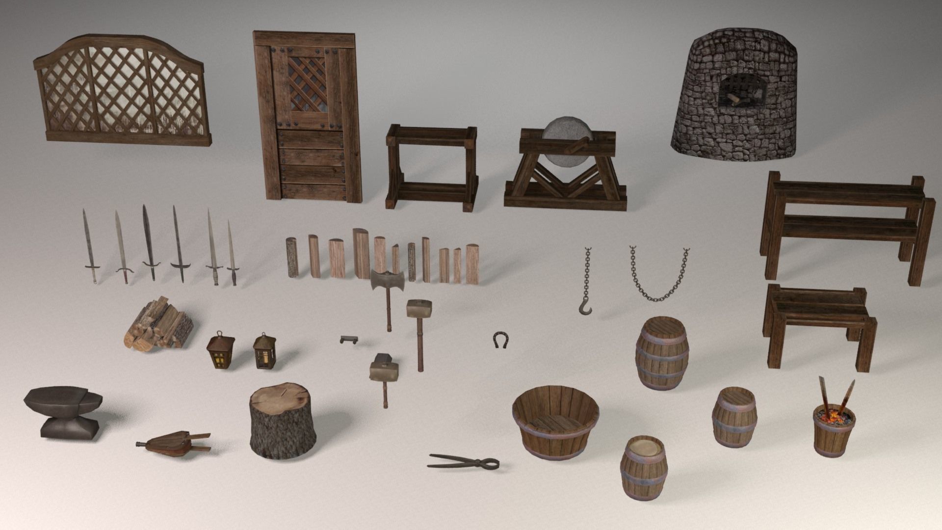 Blacksmith tools Low-poly 3D model_1