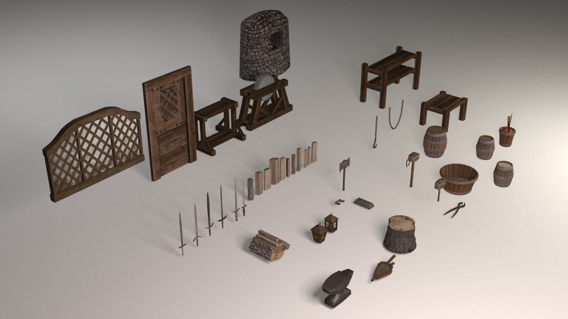 Blacksmith tools Low-poly 3D model_5