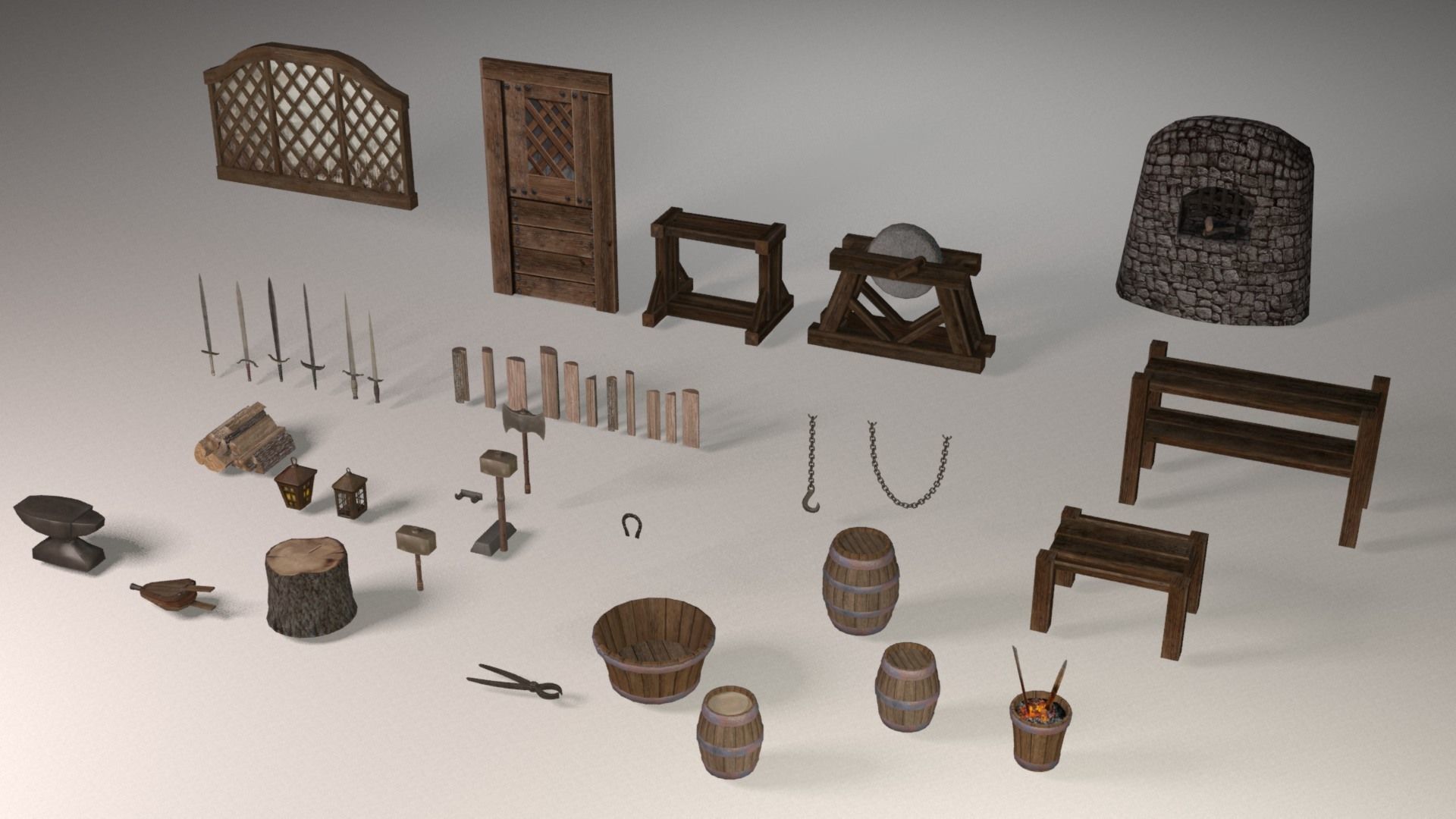Blacksmith tools Low-poly 3D model_2