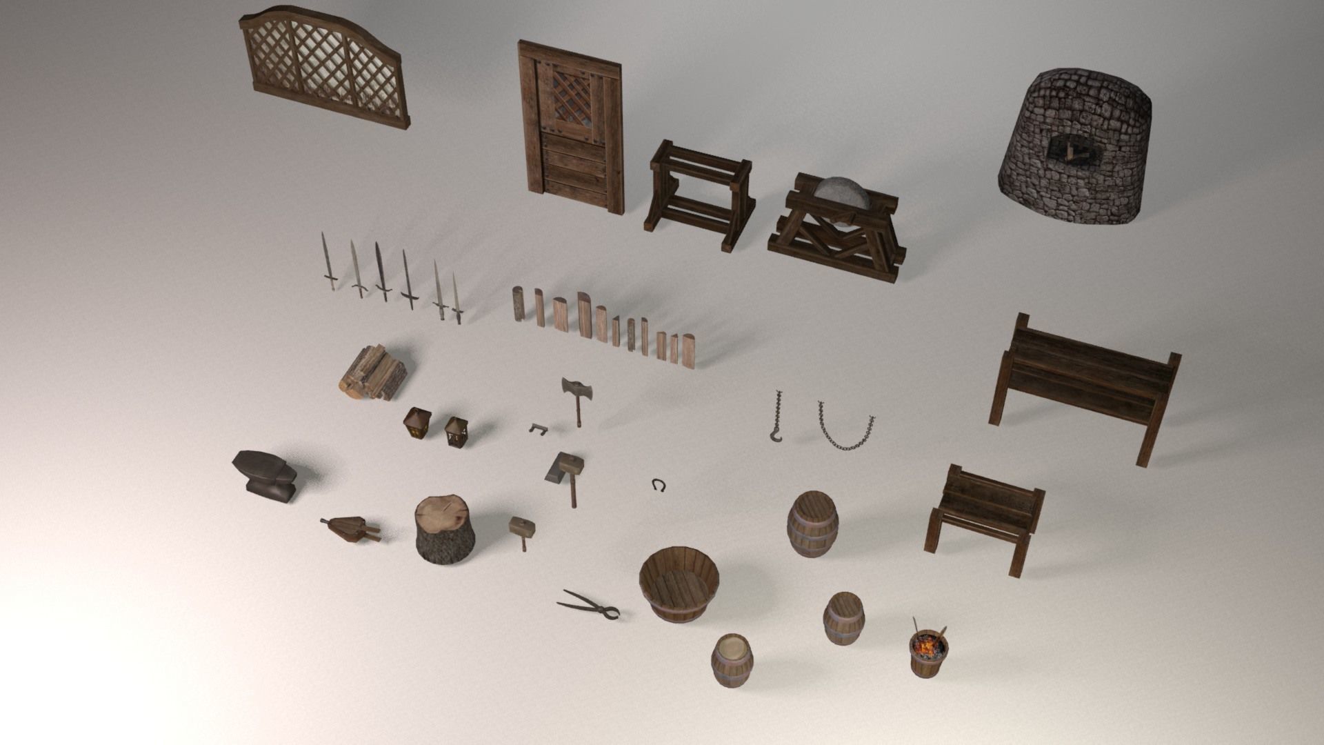 Blacksmith tools Low-poly 3D model_7
