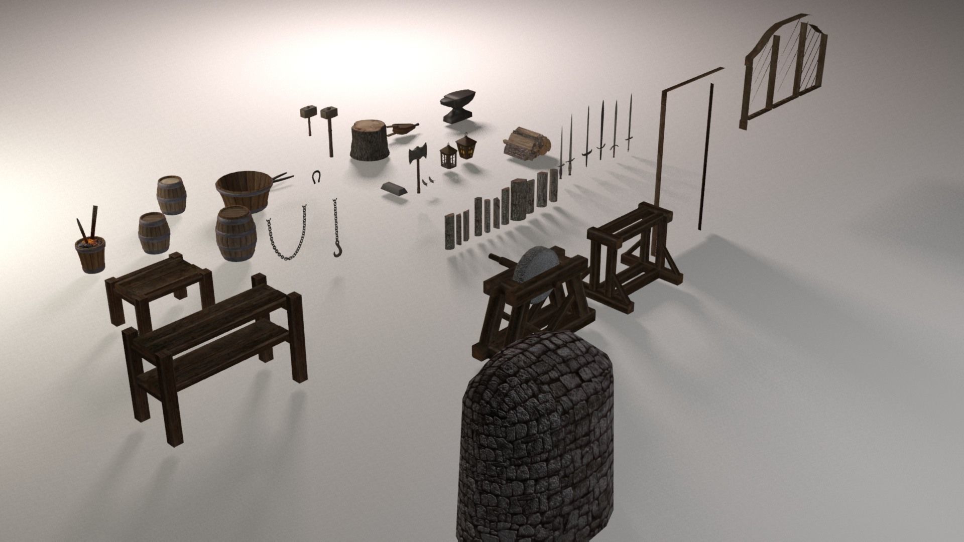 Blacksmith tools Low-poly 3D model_6