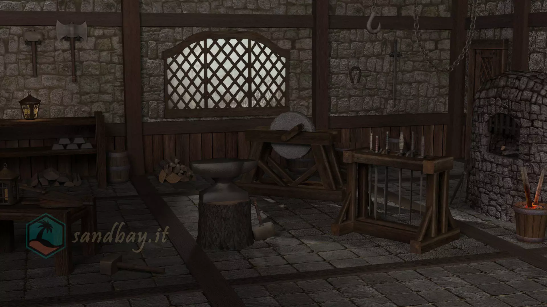 Blacksmith tools Low-poly 3D model_0