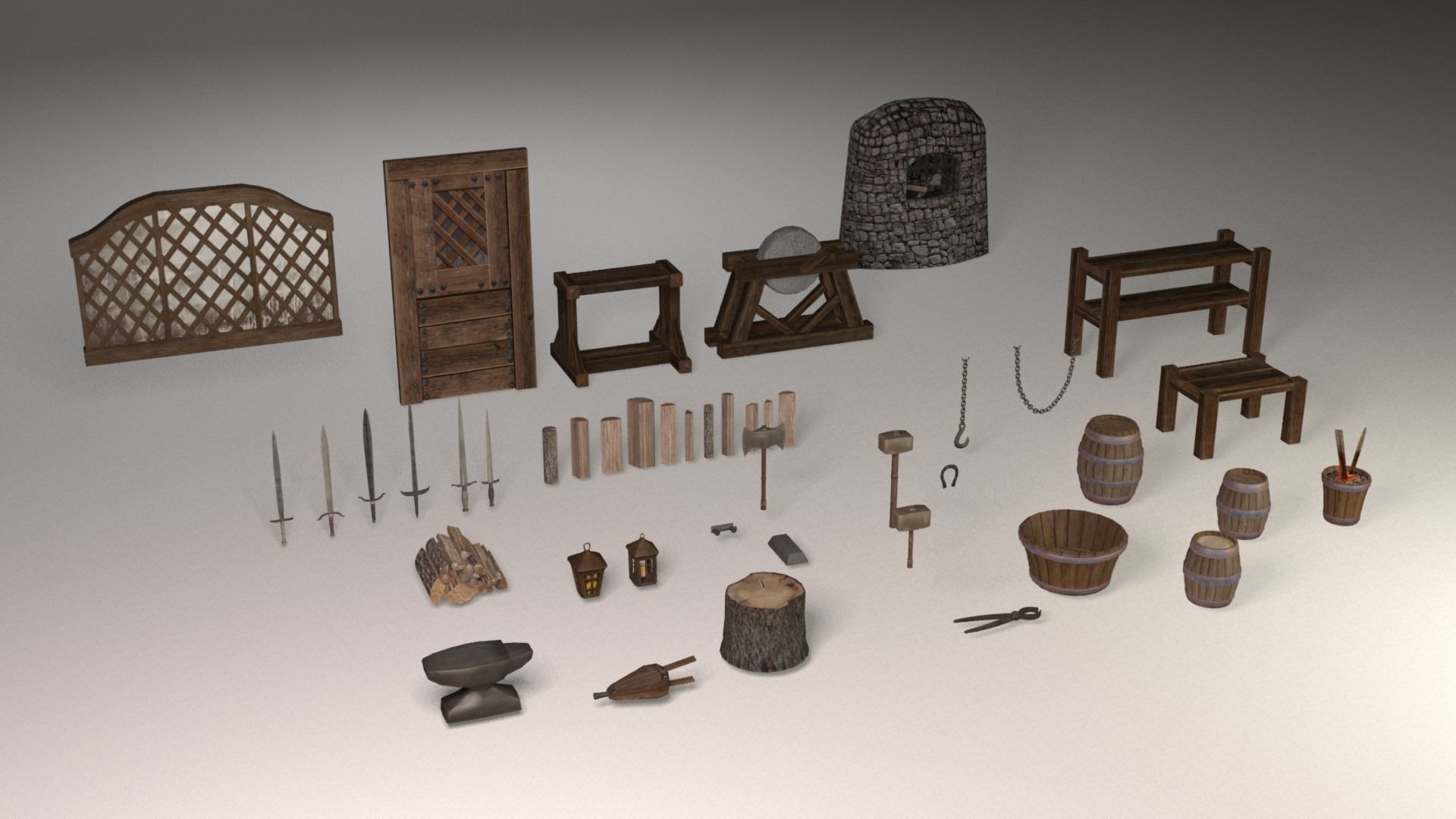 Blacksmith tools Low-poly 3D model_3