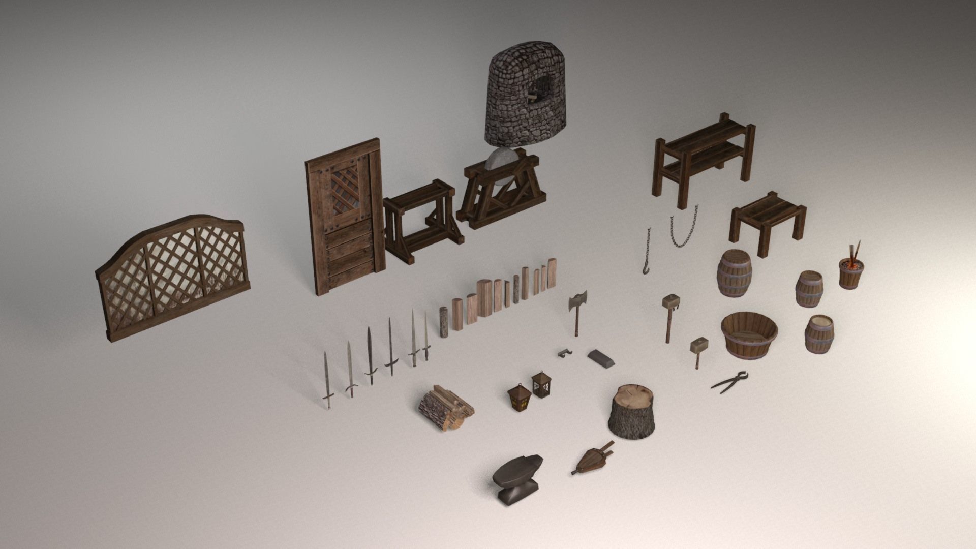 Blacksmith tools Low-poly 3D model_9