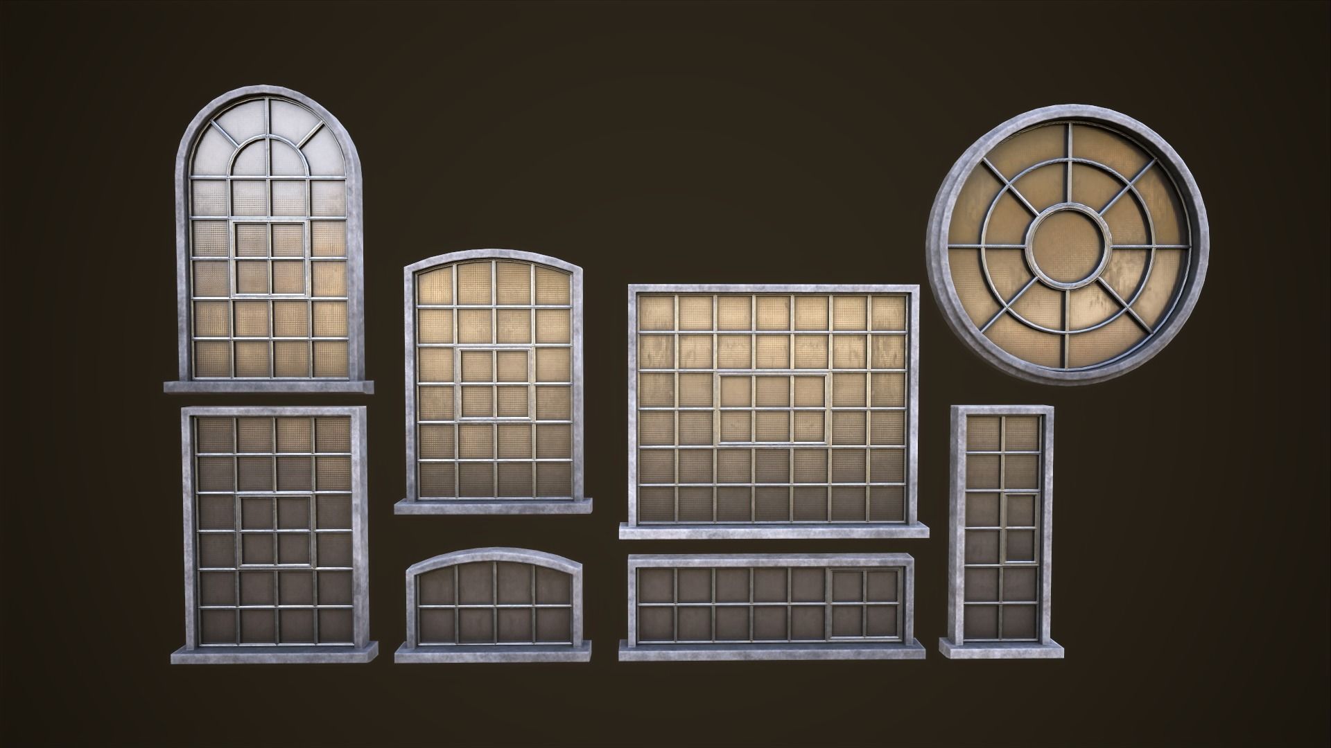Set of industrial windows Low-poly 3D model_2