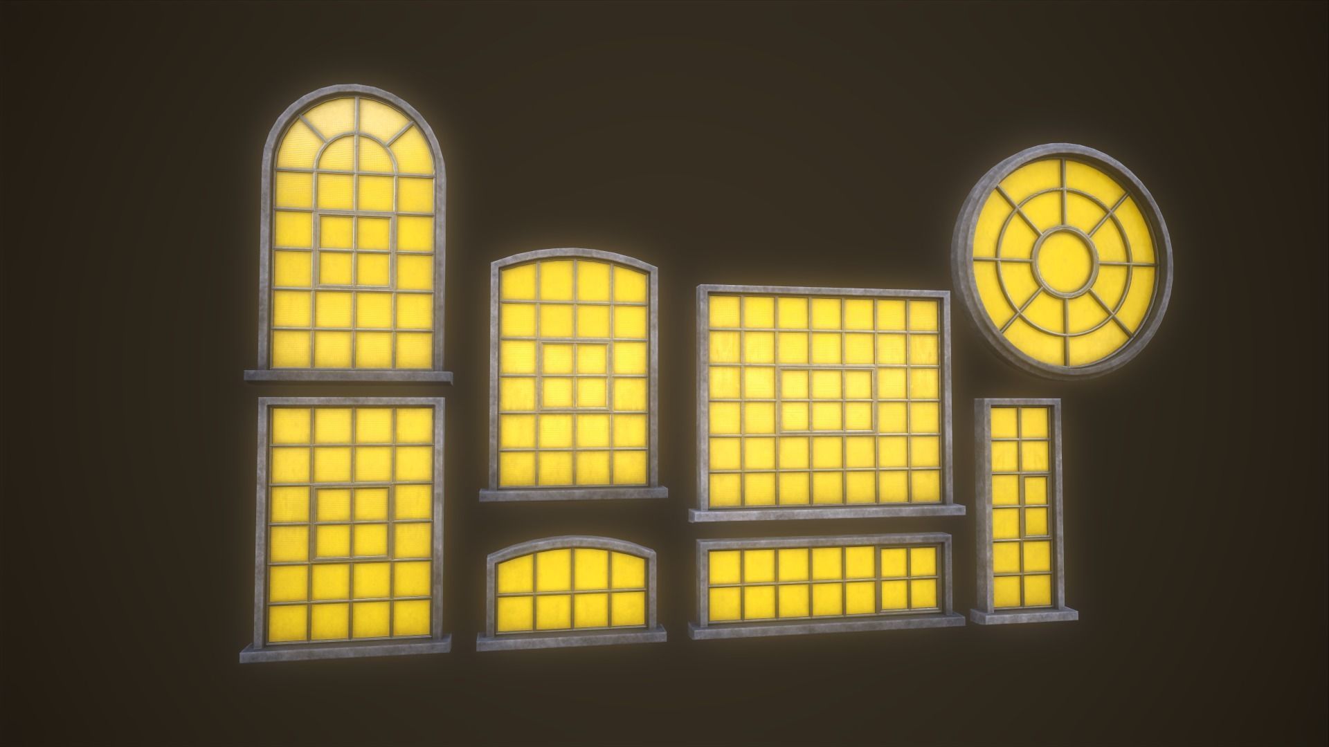 Set of industrial windows Low-poly 3D model_3