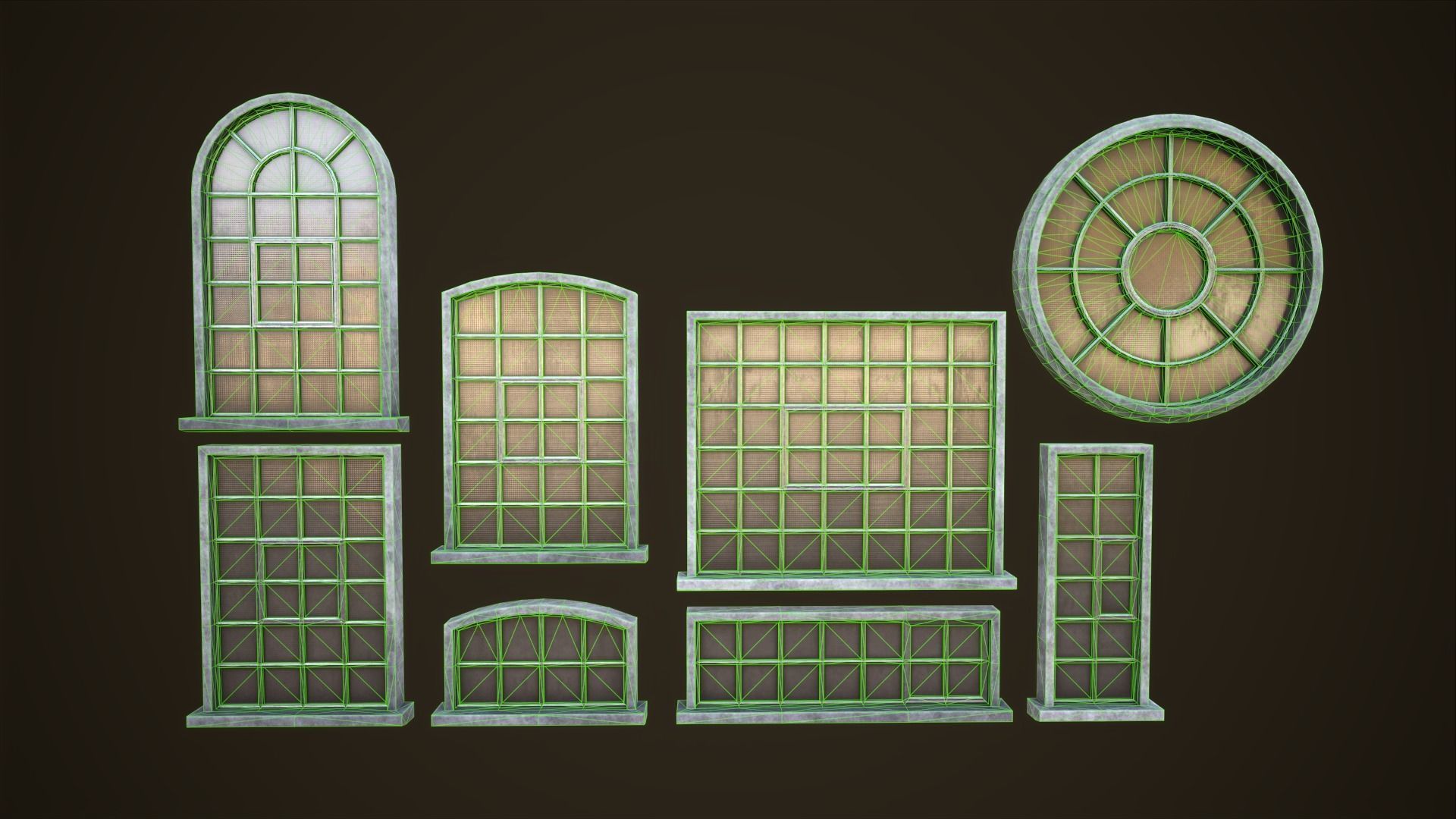 Set of industrial windows Low-poly 3D model_11
