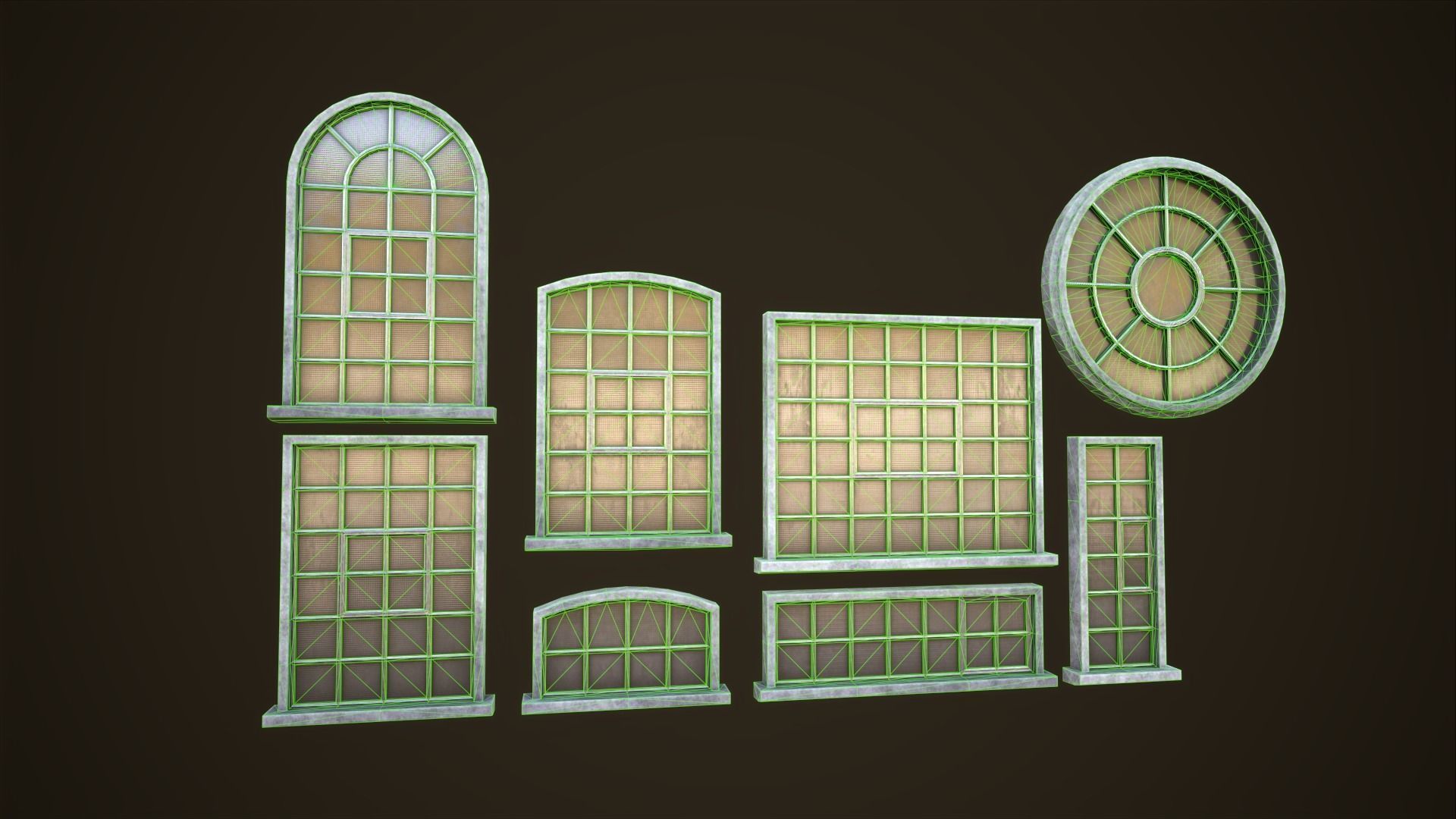 Set of industrial windows Low-poly 3D model_10