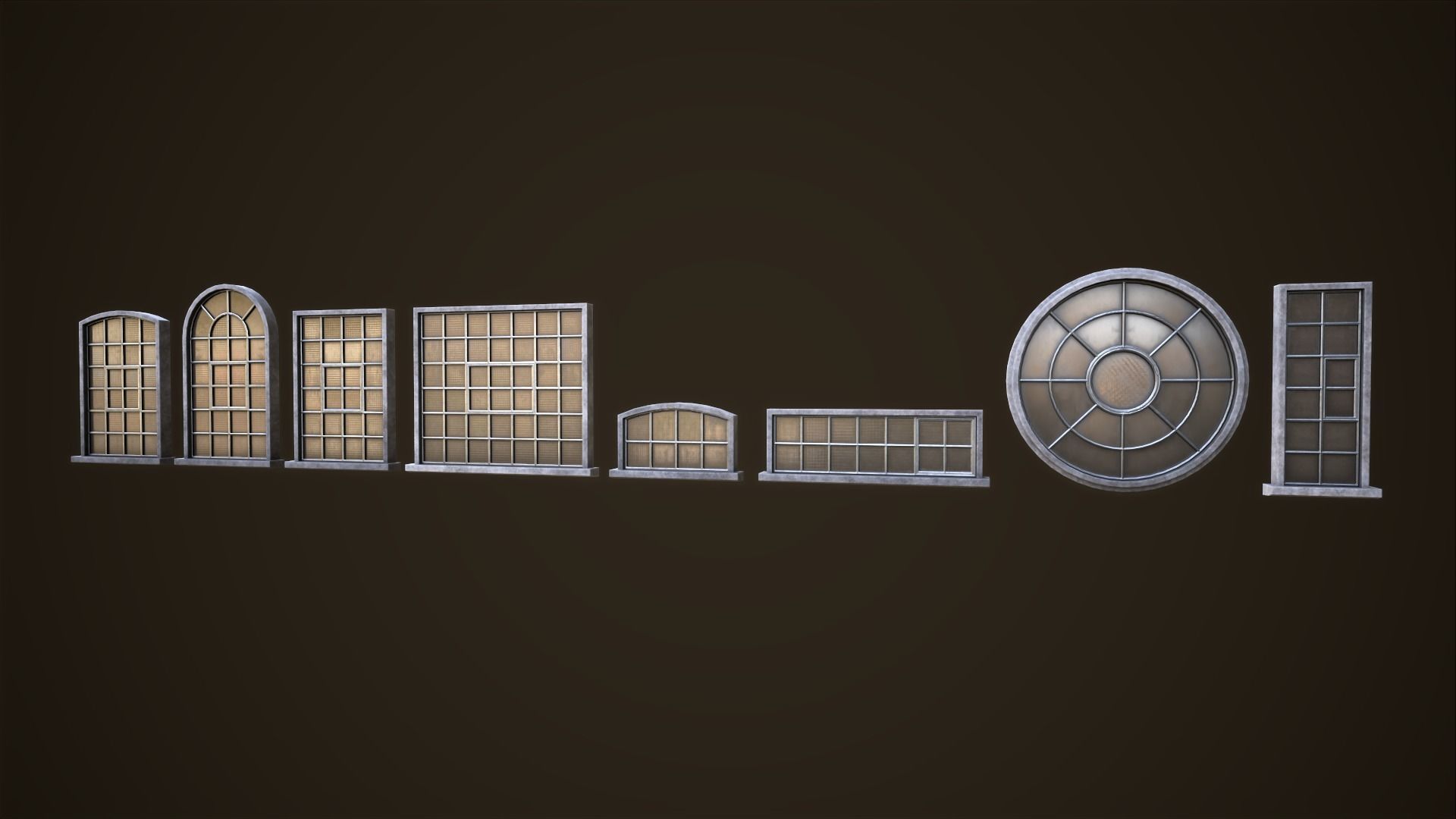 Set of industrial windows Low-poly 3D model_1