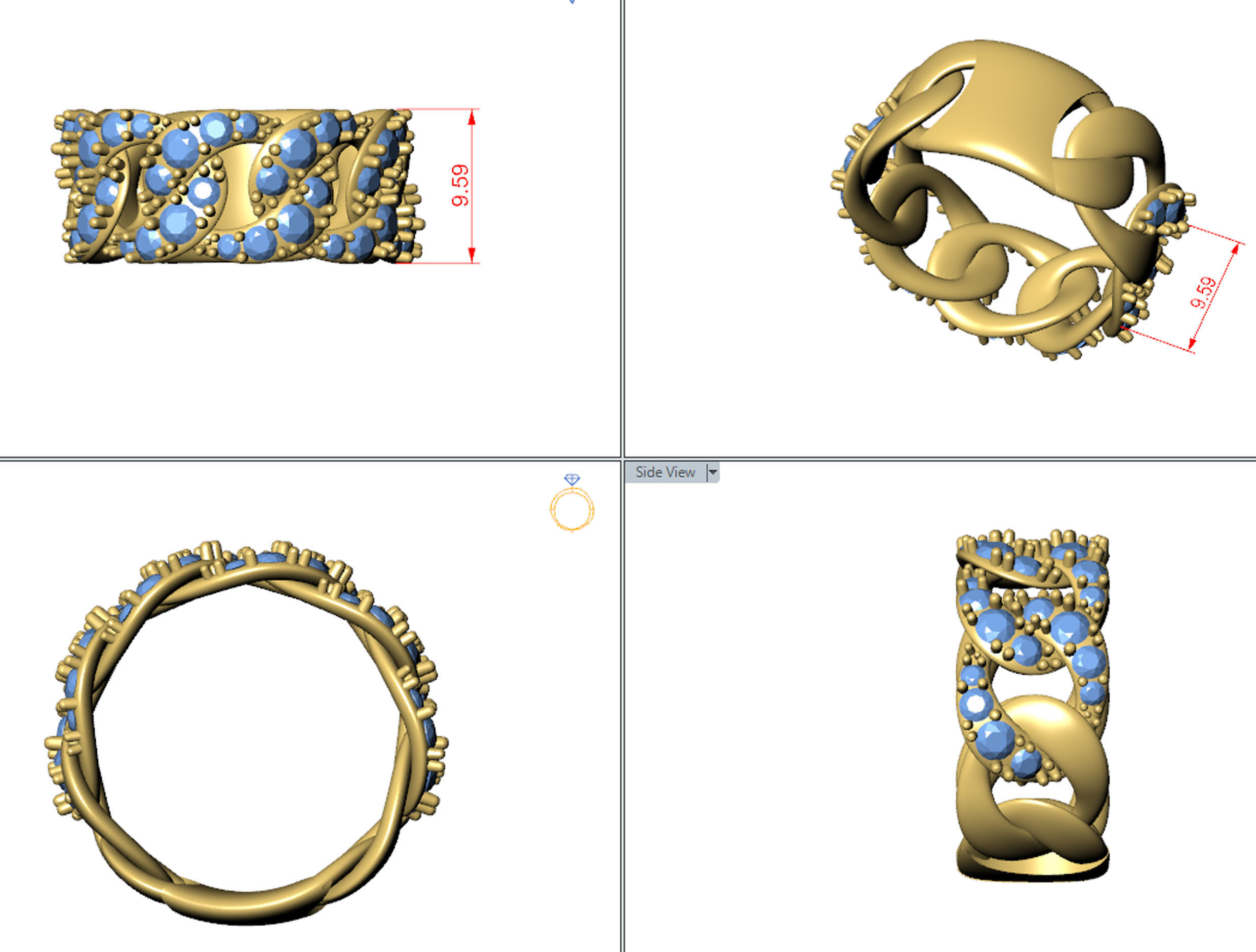 CUBAN CHAIN RING MIAMI diiamond Ring 3dmodel 3D print model 3D print model_4