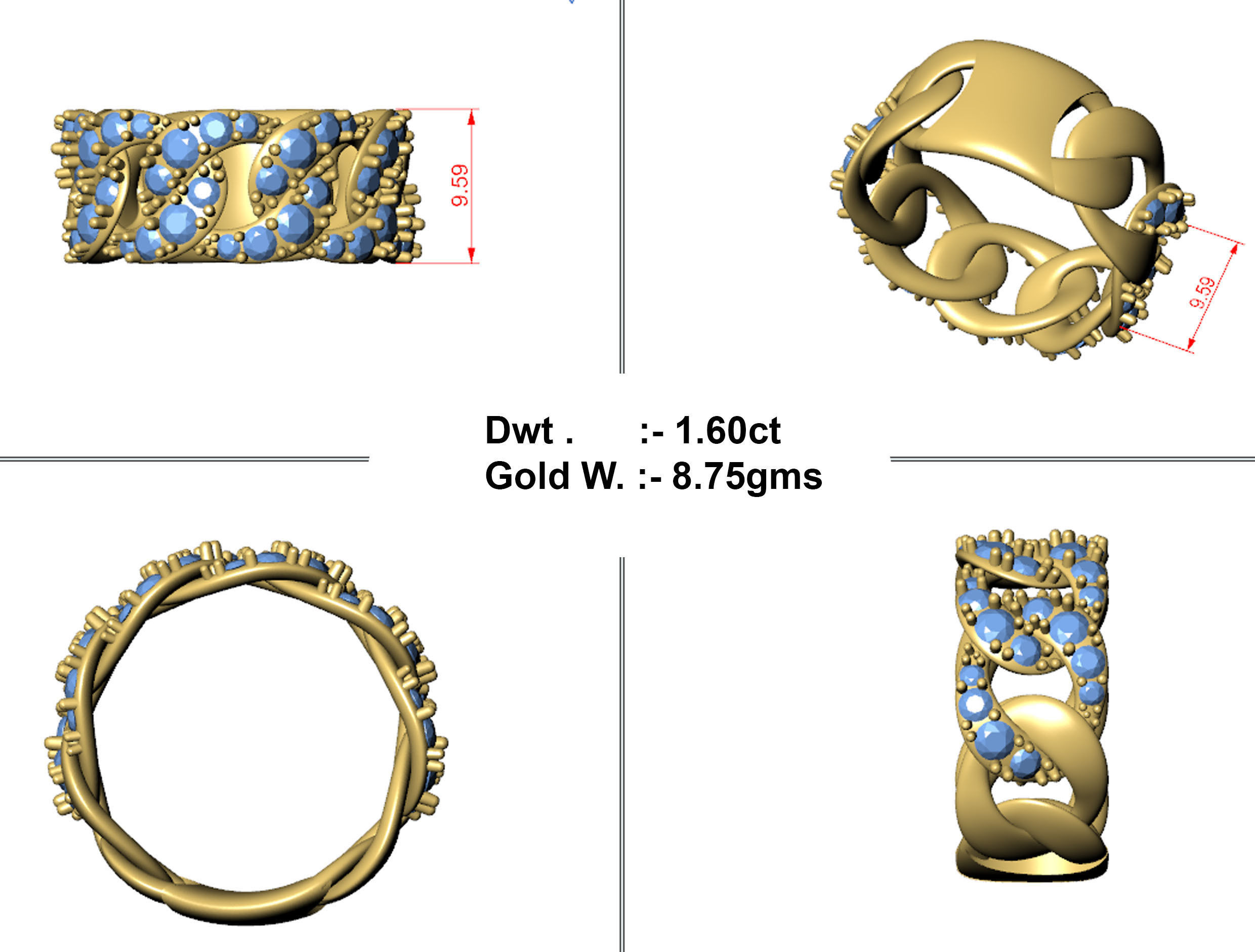 CUBAN CHAIN RING MIAMI diiamond Ring 3dmodel 3D print model 3D print model_3