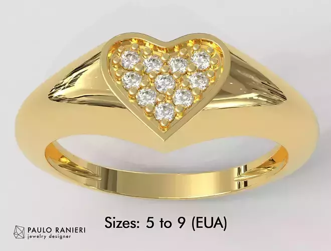 Signet Diamond Heart Ring