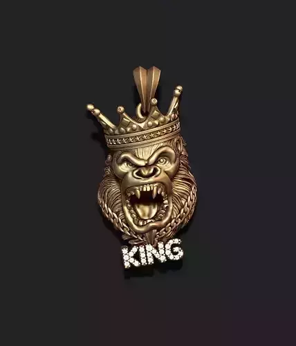 King Gorilla with crown and chain gems pendant 3D print model
