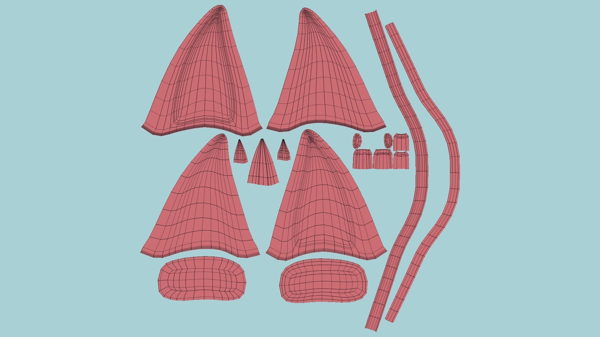 Furry Ears Tiara D10 Red - Headband Character Design Low-poly 3D model_16