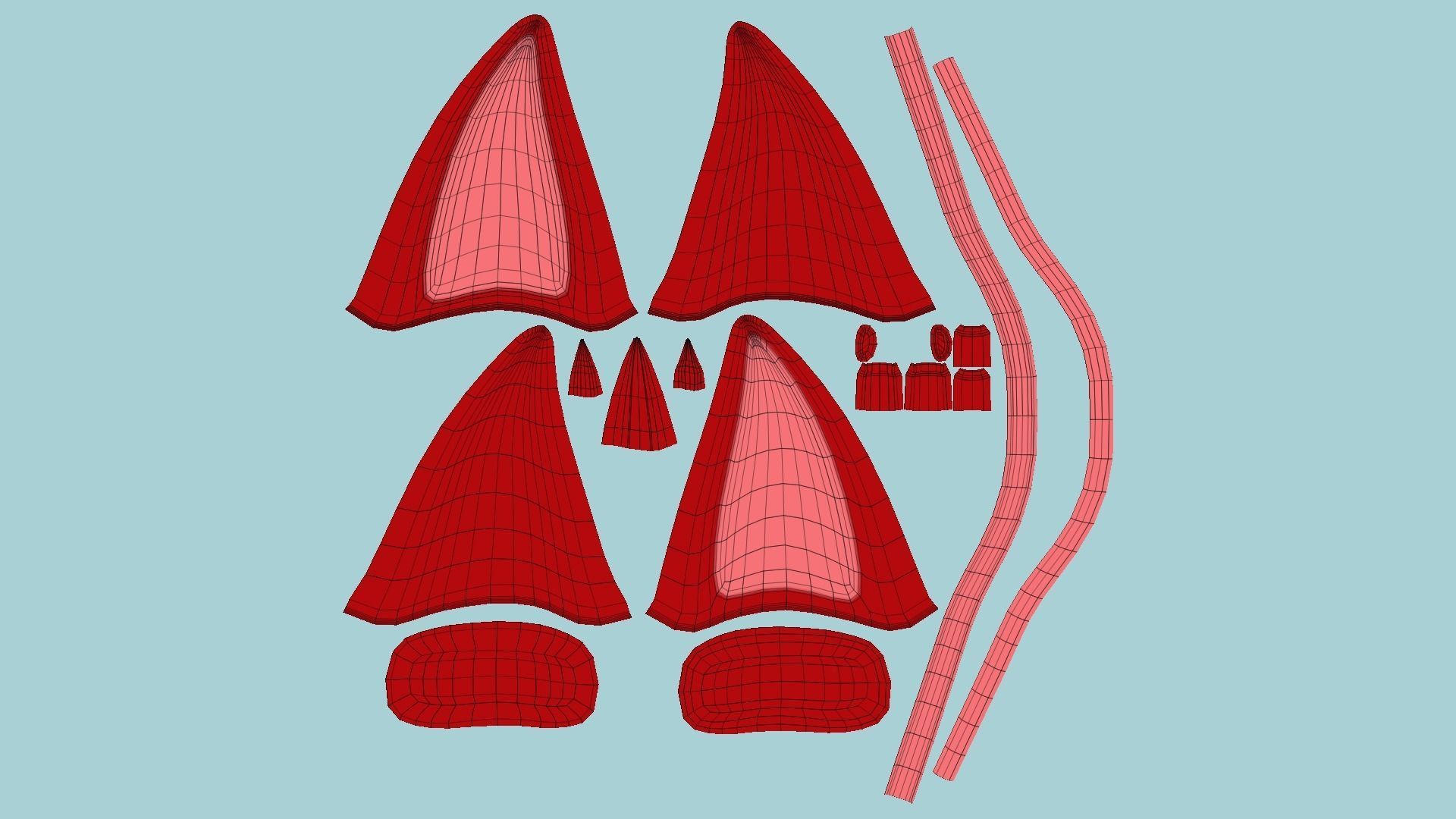 Furry Ears Tiara D10 Red - Headband Character Design Low-poly 3D model_5