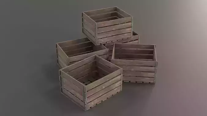 Wood Box - Crate - Empty - Low poly - 3D - Game Ready