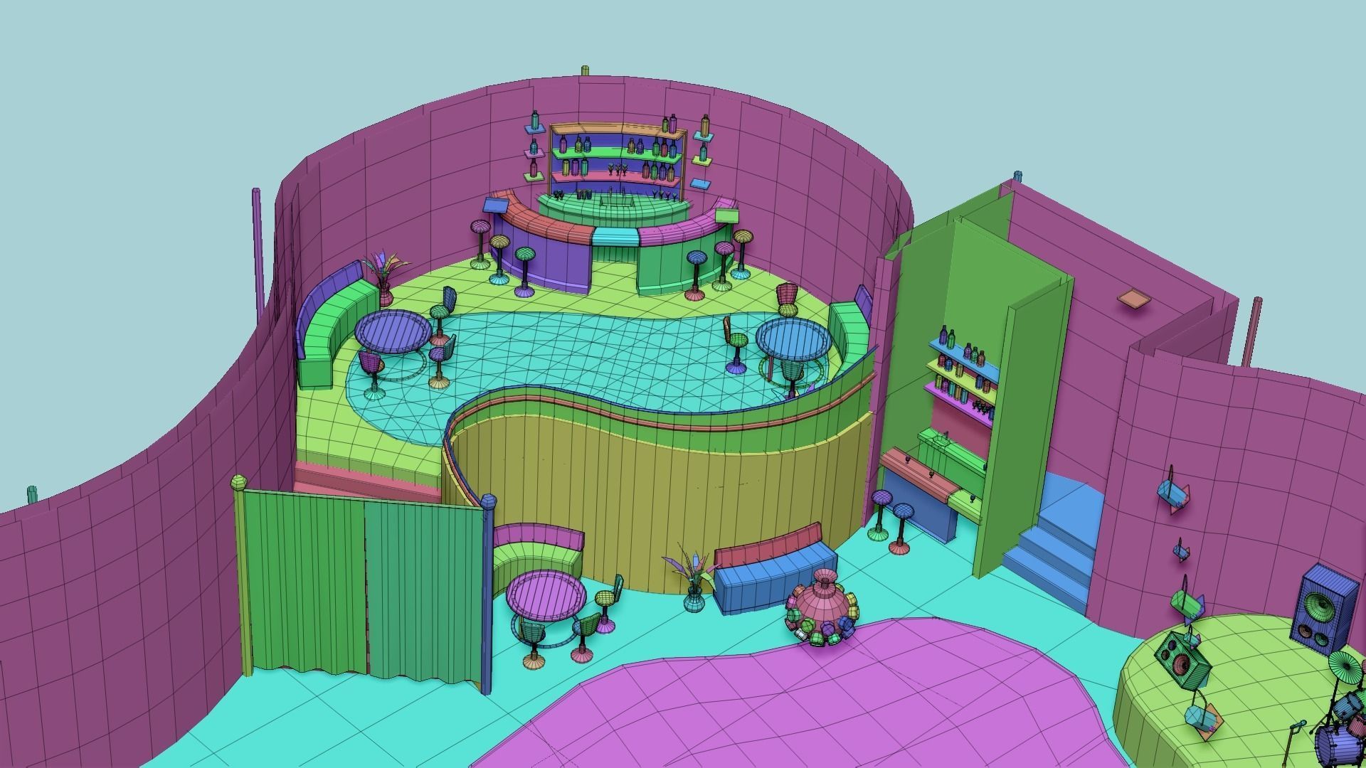 Night Club Complete - Interior Exterior Environment Design Low-poly 3D model_35