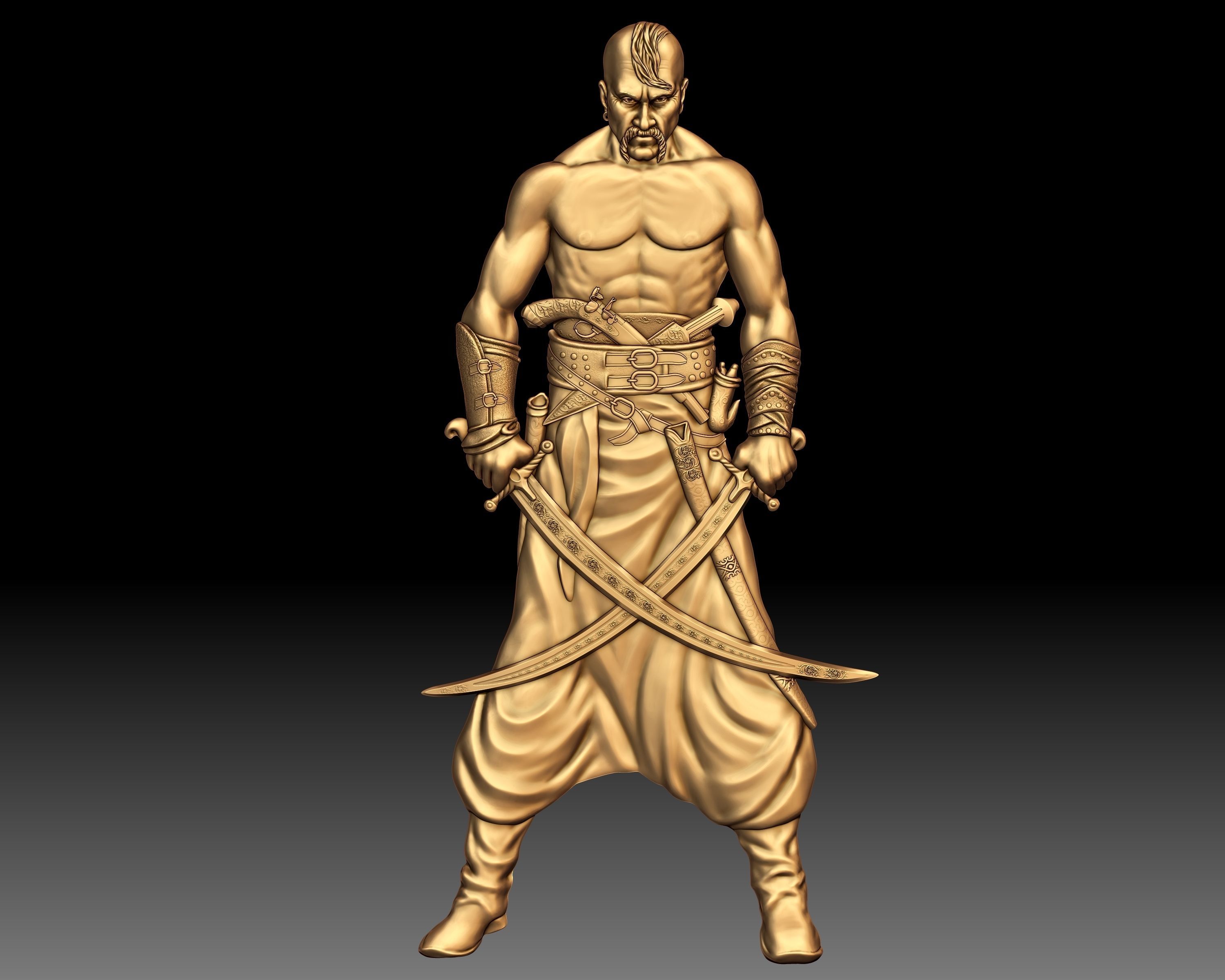 Cossack Ukrainian warrior bas-relief 3D print model_5
